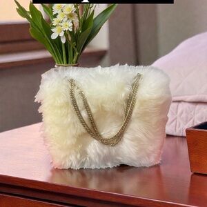 Elegant Cream Faux Fur Handbag cute